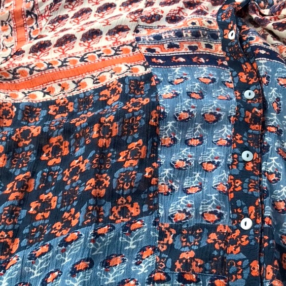 Free People Caravan Patchwork Printed Button Front Rayon Blouse Size Medium - Picture 15 of 15